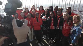 WNBA Draft Prospects and Commissioner at The Empire State Building in New York, USA