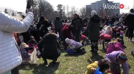 'This is giving me ANXIETY!' Easter egg hunt goes wrong after parents storm the field