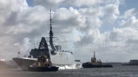 French vessel performs gun salute as Emmanuel Macron visits Amsterdam