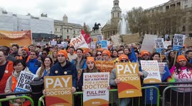 NHS Junior Doctors National Demonstration by the British Medical Association rally for Pay restoration, London, UK