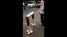 Student's martial arts practice goes awry as prop fails during filming
