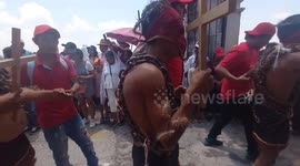 Holy Week Penitential Procession ' Shackled' In Atlixco, Mexico