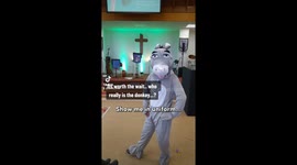 Tiktok priest takes part in a viral trend, called show me in uniform- beginning in a donkey onesie for Palm Sunday!