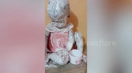 Little girl covers herself in thick layers of whitening lotion