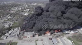 Drone footage shows thick plume of black smoke rising from fire at Indiana recycling plant