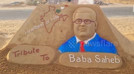 Sand art of Babasaheb Bhimrao Ambedkar in Pushkar, India
