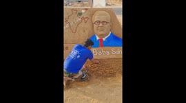 Sand art of Babasaheb on Ambedkar Jayanti in Pushkar, India