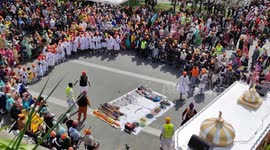 Vaisakhi or Vasakhi festival. Indian feast. Paris suburb. France. The Nagar Kirtan procession will leave on Sunday April 16, 2023 at 11 a.m. from the Sikh temple to parade through the streets of Bobigny until 6 p.m.