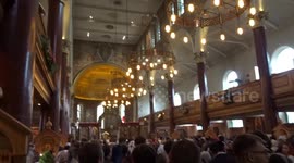 Russian Orthodox church in Knightsbridge is full of people celebrating Easter Sunday 2023 in London