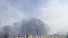 Air Drop Wild Fire spreads causing damage to Saint Michael’s Cemetery along with evacuations in Coal Township, Pennsylvania