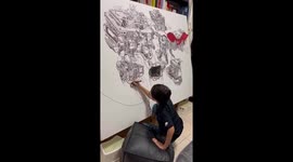 Talented teen shows off incredible painting skills taught by fine arts specialist mother in China