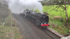 This is the Britannia Steam Train 70000, travelling through Shropshire.