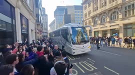 Real Madrid players leave hotel for training session ahead of Champion's League clash tomorrow against Chelsea