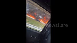 US: Massive Flames Engulf 18-Wheeler Truck That Overturned On Highway Near Rancho Viejo, TX 2