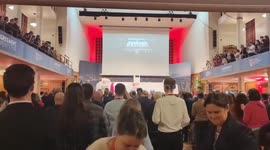 Standing Ovation For Bill Clinton, Tony Blair and Bertie Ahern In The Whitla Hall, Belfast, UK