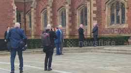 Bill Clinton Greets George Mitchell at An Event at Queen's University in Belfast, UK