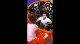 Dramatic daughter's reaction to dad falling through nets is PEAK COMEDY