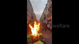 Street Fire During Protest Against Pension Reform in Paris, France