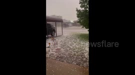 Large sized hail pelts Oklahoma, US, as tornado-warned storms hit