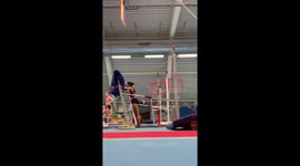 Woman faces a gymnastic fail when training with bars goes a little off