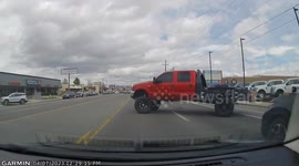 Close Call: F350 Pickup Truck Unexpectedly Changes Lanes Nearly Hitting Oncoming Car