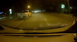 Close Call: Unaware White Truck Driver Pulls Out In Front Of Oncoming Car