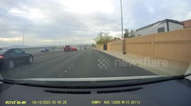 Reckless Driving: Red Pick-up Truck Rear Ends a Red Camaro On Busy Highway