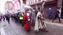 Rain fails to dampen St. George's Day parade in Kent, UK