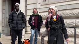 Xr Co Founder Gail Bradbrook make a speech outside HM Treasury
