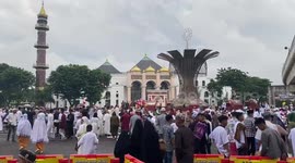 Muslims in Palembang Celebrate Eid Al-Fitr Prayers 1444 Hijri