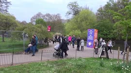 Union flags and London Marathon 2023 advertising in central London