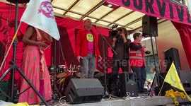 Naturalist and TV presenter Chris Packham gives a speech at the biodiversity and nature rally in London.