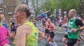 Dozens of runners in costume taking part in the London marathon push themselves to the limit as they dash through the south-east of the capital