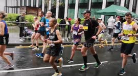 Celebrities running at the 2923 London Marathon. They included Adele Roberts, Lacey Turner, Candice Brown. Also included was the mother and Son combination Mark Wright and Carol Wright