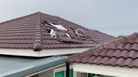 Roof damaged by severe heat wave storms in northeast Thailand