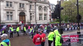 TCS London Marathon 2023 on Birdcage Walk - view from Storey's Gate Cafe in St James Park