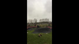 Biker's backflip attempt on a pump track hilariously backfires