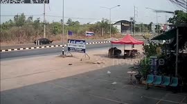 Dust devil tornado blows away roadside stall in Thailand