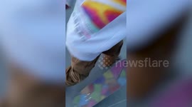 Skateboarder smacks bottom on pole after bailing rail in Nevada