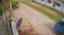 Vacuum truck's wheel explodes damaging family's gate