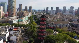 Drone Footage Of Tianfeng Tower In Ningbo, China