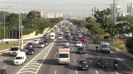 Heavy traffic on Marginal Pinheiros in Sao Paulo, Brazil