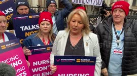 Nursing union general secretary Pat Cullen gives a statement outside High Court as government takes legal action against nurses’ strikes