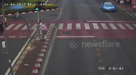 Pedestrian has near miss as bus ignores red light at zebra crossing