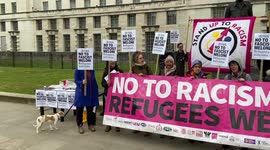 Protesters gather outside Downing St ahead of Meloni visit