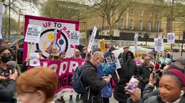 Anti-Meloni protesters gather outside Downing Street as the Italian PM visits