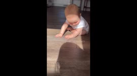 Adorable Toddler tries catching the shadow puppets her mother makes
