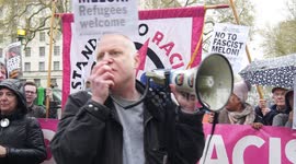 Protesters rally against Italian PM Giorgia Meloni outside Downing Street in London as she meets UK PM Rishi Sunak