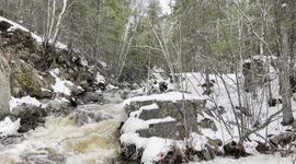Relaxing sound in Canadian Wilderness of a rushing winter river