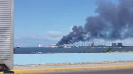 Huge fire erupts on grounded ship in Cebu, the Philippines